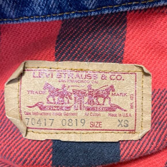 Levi's Men's Blue Distressed Long Sleeve Graphic Denim Jeans Coat Jacket Size XS - Picture 6 of 6